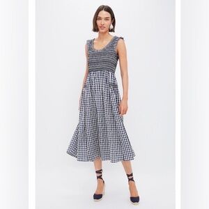 Pomander Place Navy Gingham Smocked Abilene Midi Dress